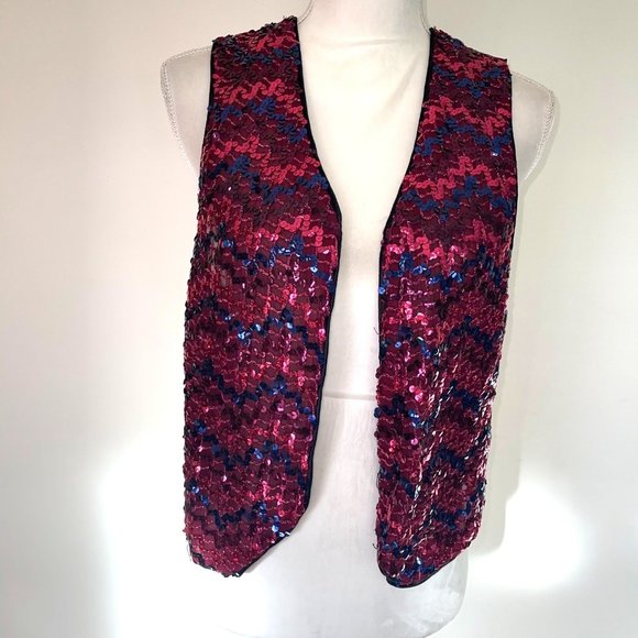 HARRY STYLES COSTUME Jack Bryan Sequin Beaded Suit Jacket Vest Size Pink/Maroon - Picture 8 of 9